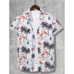 Men's Shirt Top, Flamingo & Coconut Tree Print, Camp Collar Bowling Shirts Short Sleeve Closure Summer Hawaiian Shirt Male Casual Button Up Shirt