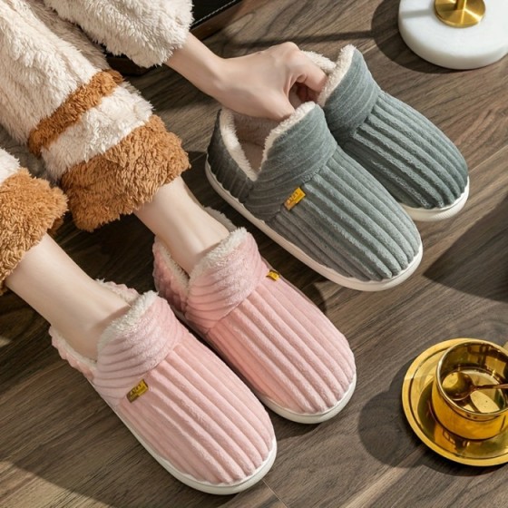Cozy Solid Color Platform Plush Slippers - Non-slip Winter Home Shoes