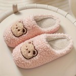Cozy and Warm Cute Bear Plush Slippers - Closed Toe Slip On House Shoes