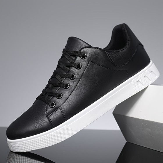 Men's PU Leather Lace-up Skateboard Shoes, Trendy Comfortable Lightweight Non-slip Outdoor Shoes Walking Jogging Sneakers