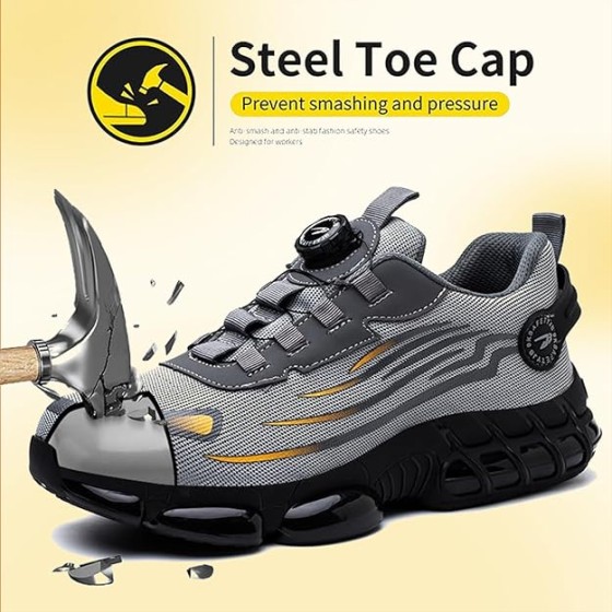 Steel Toe Shoes for Men Women Safety Work Shoes with Cushioned Sole Lightweight Breathable Slip-on Safety Sneakers Industrial Construction Non-Slip Work Footwear